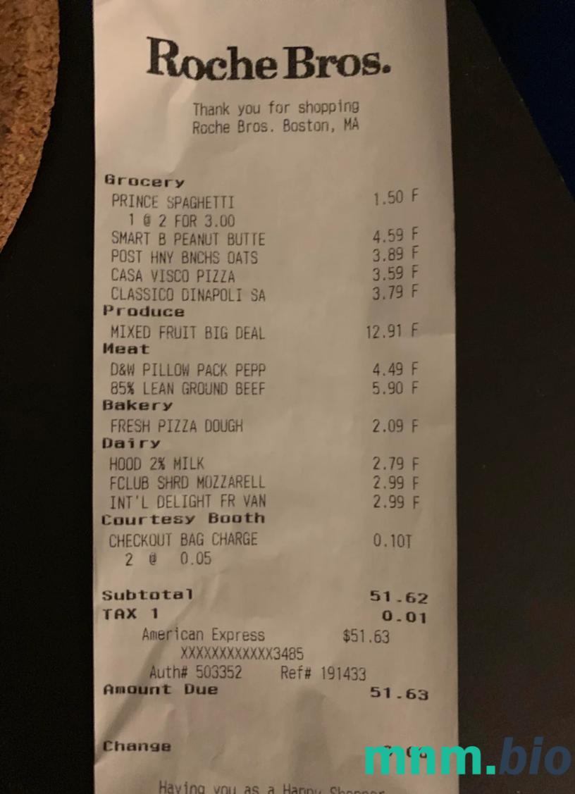 Supermarket Roche Bros przykładowy czek płatniczy PSD